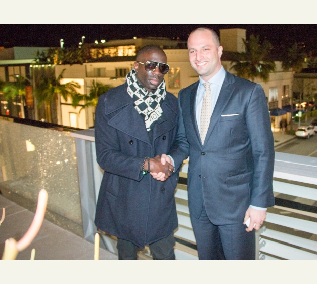 Sam and Louis Vuitton Talent relations Marco Mailo at his private tour at the new store in Beverly Hills